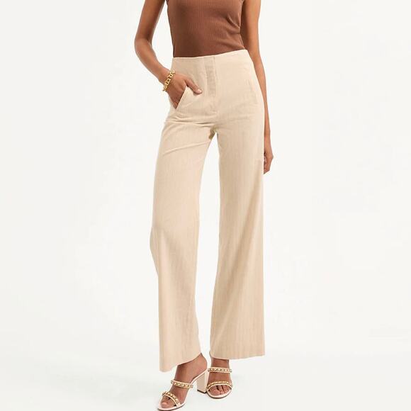 Veronica Beard Pants - Veronica Beard Jude Natural Gold Straight Leg Pants 10 NEW Metallic Pinstripe